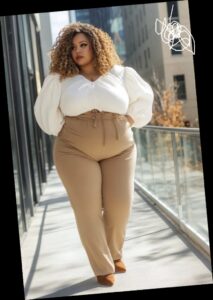A plus size woman in Puff Sleeve Perfection.