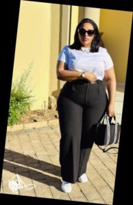 A plus size woman in an Elevated Basics workwear