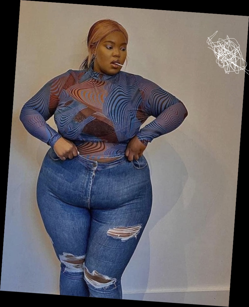 Right here are some pretty much affordable outfits for every plus size queen 4 A plus size woman in Blue and orange psychedelic swirl print mesh top Medium wash distressed skinny jeans